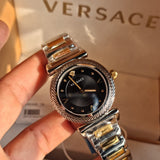  Shop Authentic Versace V-Motif Black Dial Two Tone Steel Strap Watch for Women - VERE00518 - Luxxuri