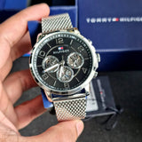  Shop Authentic Tommy Hilfiger Chronograph Black Dial Silver Mesh Bracelet Watch for Men - 1791292 - Luxxuri