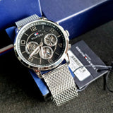  Shop Authentic Tommy Hilfiger Chronograph Black Dial Silver Mesh Bracelet Watch for Men - 1791292 - Luxxuri