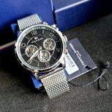  Shop Authentic Tommy Hilfiger Chronograph Black Dial Silver Mesh Bracelet Watch for Men - 1791292 - Luxxuri