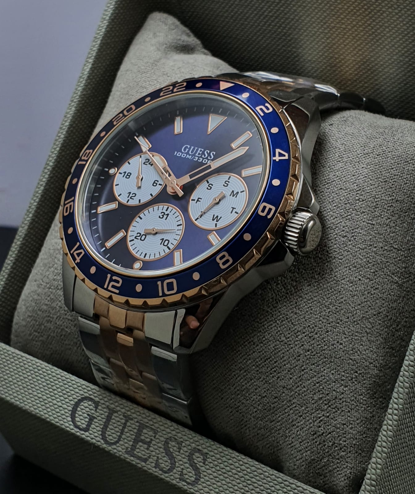  Shop Authentic Guess Odyssey Blue Dial Two Tone Steel Strap Watch For Men - W1107G3 - Luxxuri