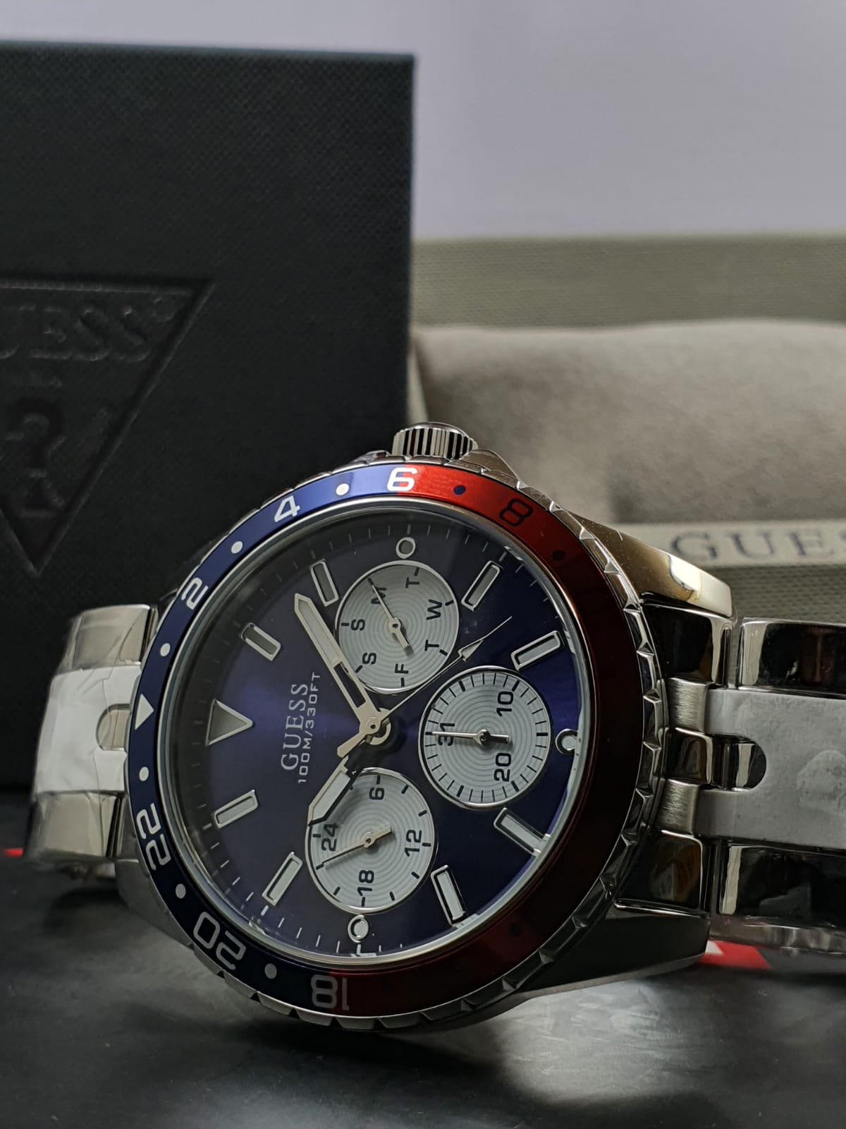  Shop Authentic Guess Odyssey Multifunction Blue Dial Silver Steel Strap Watch For Men - W1107G2 - Luxxuri