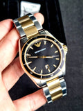  Shop Authentic Emporio Armani Quartz Black Dial Two Tone Steel Strap Watch For Men - AR80017 - Luxxuri