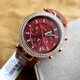  Shop Authentic Michael Kors Parker Chronograph Red Dial Red Leather Strap Watch For Women - MK6986 - Luxxuri