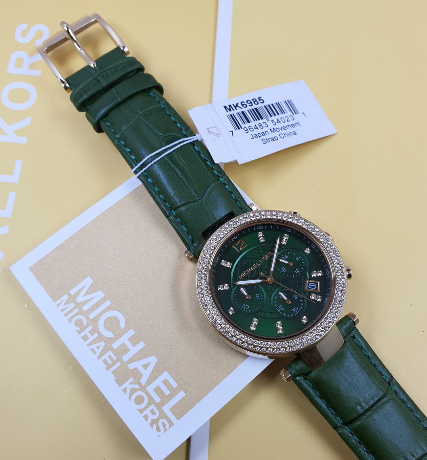  Shop Authentic Michael Kors Parker Chronograph Green Dial Green Leather Strap Watch For Women - MK6985 - Luxxuri