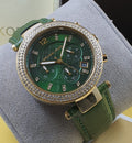  Shop Authentic Michael Kors Parker Chronograph Green Dial Green Leather Strap Watch For Women - MK6985 - Luxxuri