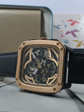  Shop Authentic Fossil Inscription Automatic Skeleton Rose Gold Dial Black Leather Strap Watch for Men - BQ2572 - Luxxuri