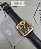  Shop Authentic Fossil Inscription Automatic Skeleton Rose Gold Dial Black Leather Strap Watch for Men - BQ2572 - Luxxuri