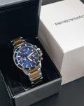  Shop Authentic Emporio Armani Mario Chronograph Blue Dial Two Tone Steel Strap Watch For Men - AR11362 - Luxxuri