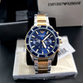  Shop Authentic Emporio Armani Mario Chronograph Blue Dial Two Tone Steel Strap Watch For Men - AR11362 - Luxxuri
