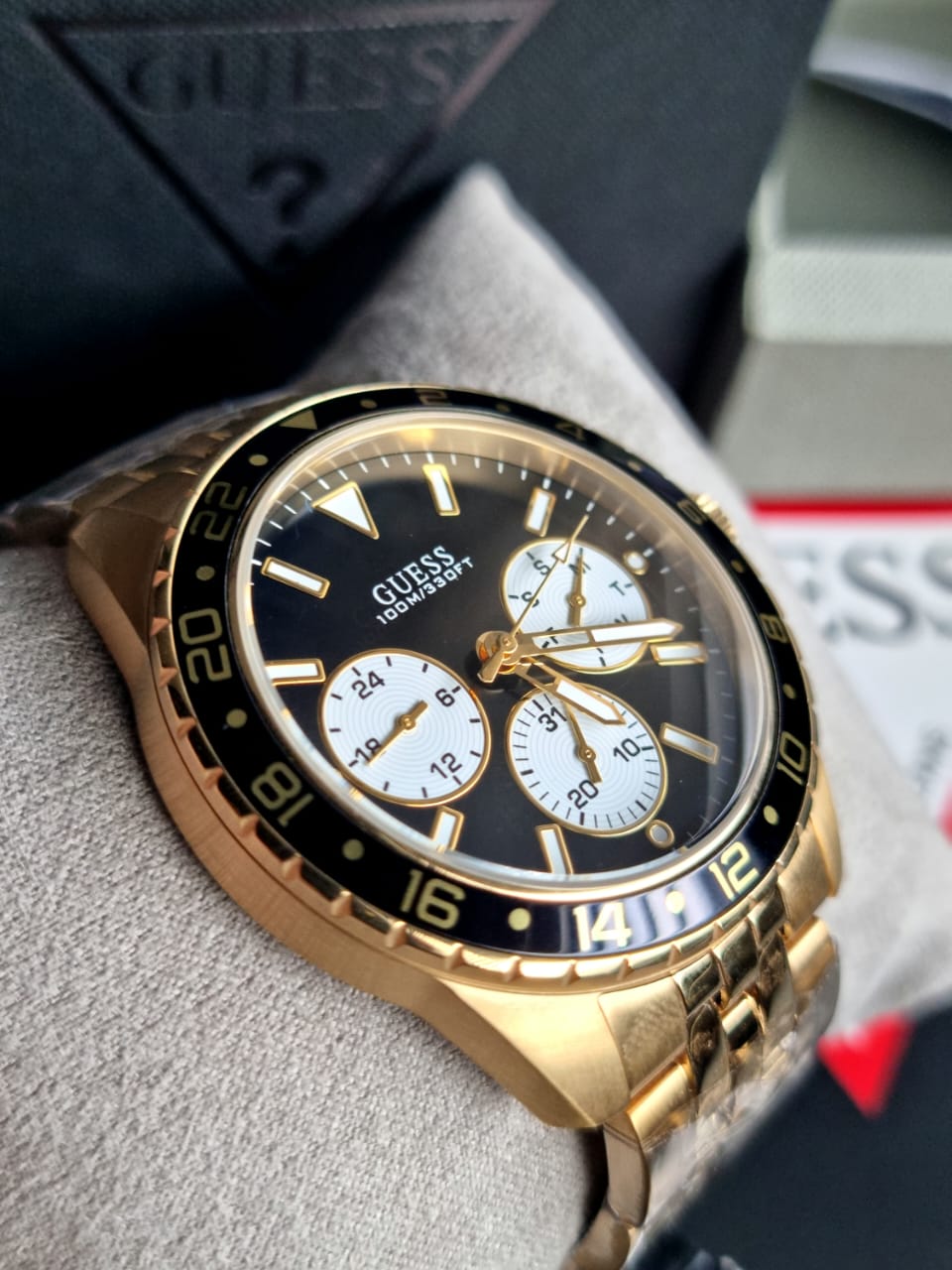  Shop Authentic Guess Odyssey Multifunction Black Dial Gold Steel Strap Watch For Men - W1107G4 - Luxxuri