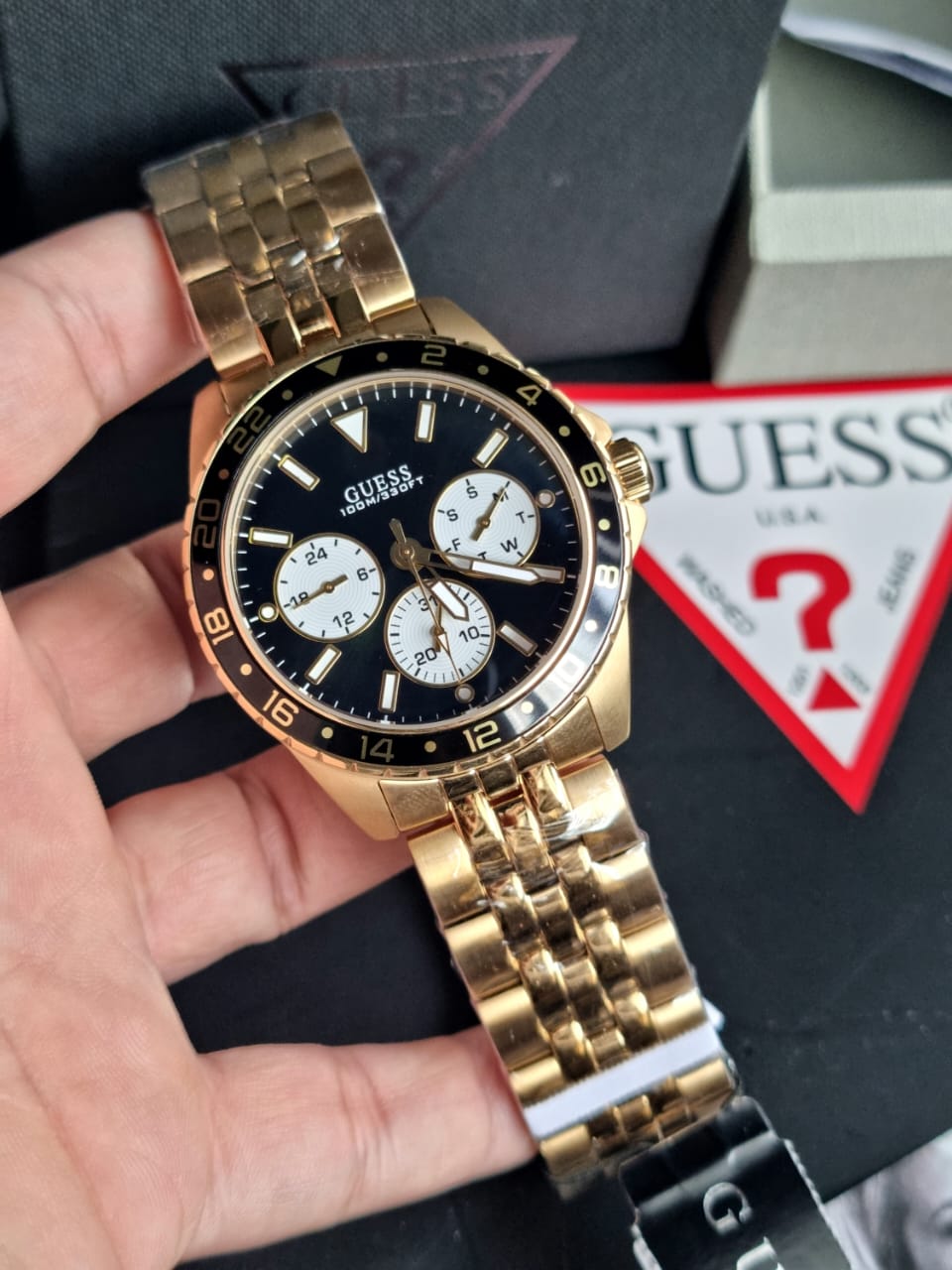  Shop Authentic Guess Odyssey Multifunction Black Dial Gold Steel Strap Watch For Men - W1107G4 - Luxxuri
