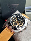  Shop Authentic Guess Continental Multifunction Black Dial Brown Leather Strap Watch for Men - GW0262G1 - Luxxuri