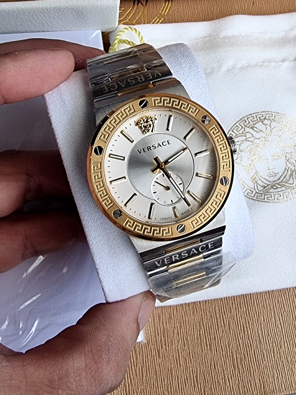  Shop Authentic Versace Greca Silver Dial Two Tone Steel Strap Watch for Men - VEVI00320 - Luxxuri