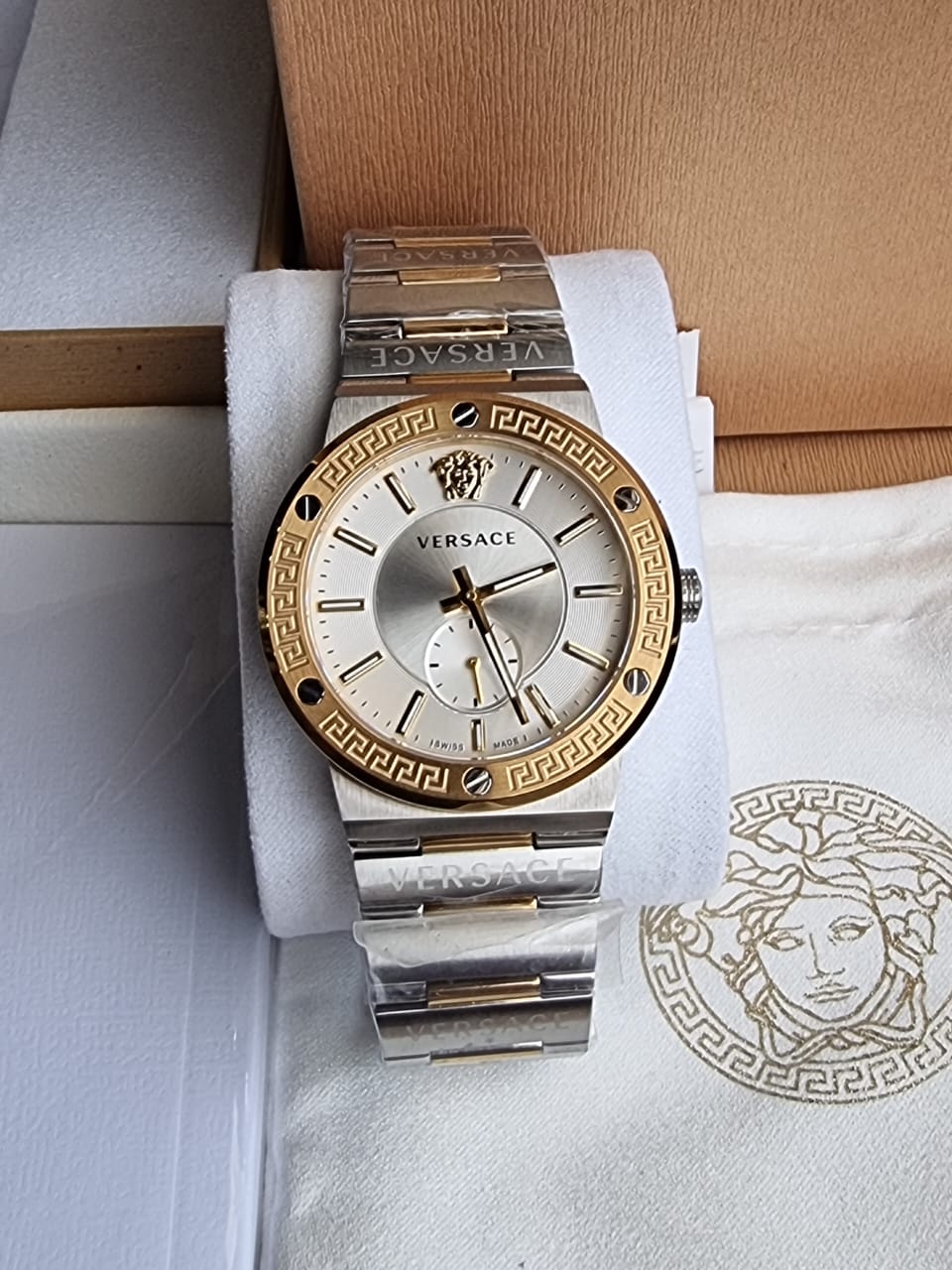  Shop Authentic Versace Greca Silver Dial Two Tone Steel Strap Watch for Men - VEVI00320 - Luxxuri