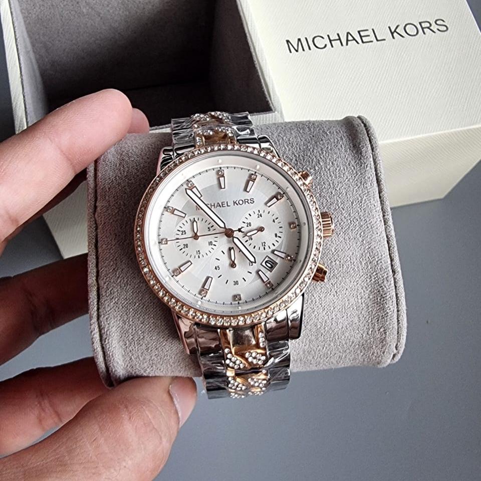  Shop Authentic Michael Kors Ritz Chronograph Silver Dial Two Tone Steel Strap Watch For Women - MK6938 - Luxxuri