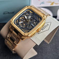 Fossil Inscription Automatic Skeleton Black Dial Gold Steel Strap Watch for Men - BQ2573