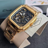  Shop Authentic Fossil Inscription Automatic Skeleton Black Dial Gold Steel Strap Watch for Men - BQ2573 - Luxxuri