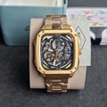Fossil Inscription Automatic Skeleton Black Dial Gold Steel Strap Watch for Men - BQ2573