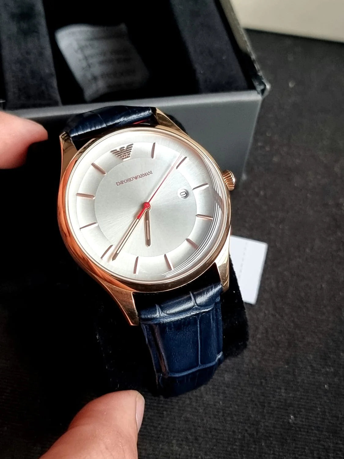  Shop Authentic Emporio Armani Classic Silver Dial Blue Leather Strap Watch For Men - AR11131 - Luxxuri