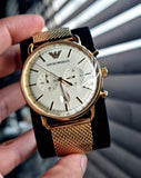  Shop Authentic Emporio Armani Aviator Chronograph Quartz Beige Dial Gold Mesh Bracelet Watch For Men - AR11315 - Luxxuri