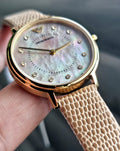  Shop Authentic Emporio Armani Kappa Quartz Mother of Pearl Taupe Dial Brown Leather Strap Watch For Men - AR11151 - Luxxuri