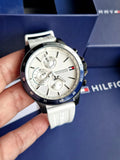  Shop Authentic Tommy Hilfiger Bank Chronograph White Dial White Rubber Strap Watch for Men - 1791723 - Luxxuri
