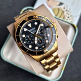  Shop Authentic Fossil FB-03 Chronograph Black Dial Gold Steel Strap Watch for Men - FS5727 - Luxxuri