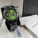  Shop Authentic Emporio Armani Mario Chronograph Green Dial Black Steel Strap Watch For Men - AR11472 - Luxxuri