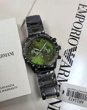  Shop Authentic Emporio Armani Mario Chronograph Green Dial Black Steel Strap Watch For Men - AR11472 - Luxxuri