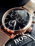  Shop Authentic Hugo Boss Companion Quartz Black Dial Rose Gold Mesh Bracelet Watch For Men - HB1513548 - Luxxuri