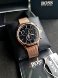  Shop Authentic Hugo Boss Companion Quartz Black Dial Rose Gold Mesh Bracelet Watch For Men - HB1513548 - Luxxuri