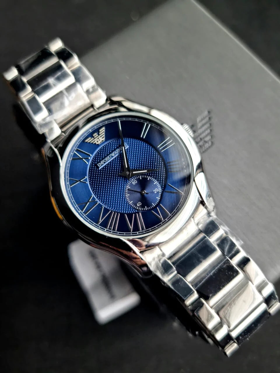  Shop Authentic Emporio Armani Valente Quartz Blue Dial Silver Steel Strap Watch For Men - AR11085 - Luxxuri