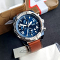 Fossil Bronson Chronograph Luggage Blue Dial Brown Leather Strap Watch for Men - FS5829