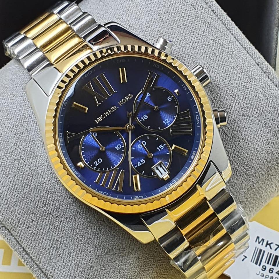  Shop Authentic Michael Kors Lexington Chronograph Blue Dial Two Tone Steel Strap Watch For Women - MK7218 - Luxxuri