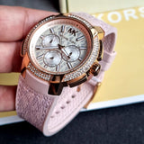  Shop Authentic Michael Kors Sidney Multifunction White Dial Pink Silicone Strap Watch For Women - MK7222 - Luxxuri