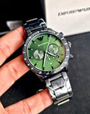  Shop Authentic Emporio Armani Mario Chronograph Green Dial Black Steel Strap Watch For Men - AR11472 - Luxxuri