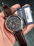  Shop Authentic Tommy Hilfiger Shawn Multifunction Grey Dial Brown Leather Strap Watch for Men - 1791615 - Luxxuri
