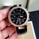 Shop Authentic Michael Kors Parker Chronograph Black Dial Black Leather Strap Watch For Women - MK6984 - Luxxuri