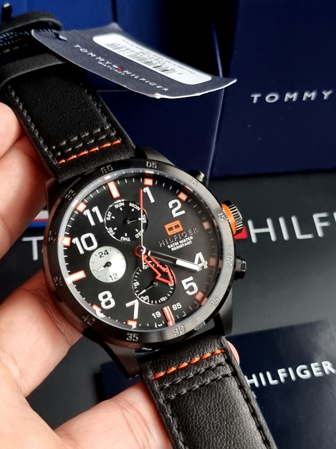 Tommy Hilfiger Trent Multifunction Black Dial Black Leather Strap Watch for Men - 1791136