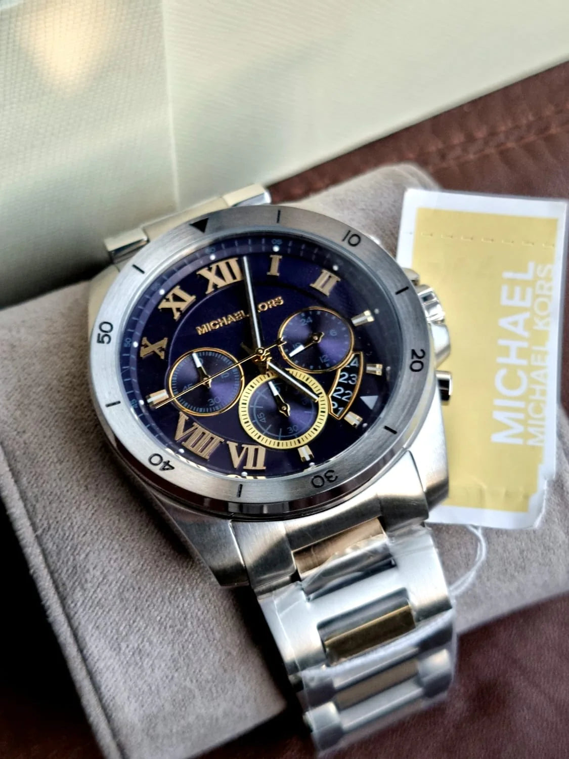 Michael Kors Brecken Chronograph Blue Dial Two Tone Steel Strap Watch For Men - MK8437