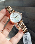  Shop Authentic Emporio Armani Gianni T Bar Quartz Mother of Pearl Dial Rose Gold Steel Strap Watch For Women - AR11385 - Luxxuri