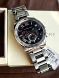  Shop Authentic Michael Kors Brecken Chronograph Quartz Black Dial Silver Steel Strap Watch For Men - MK8438 - Luxxuri