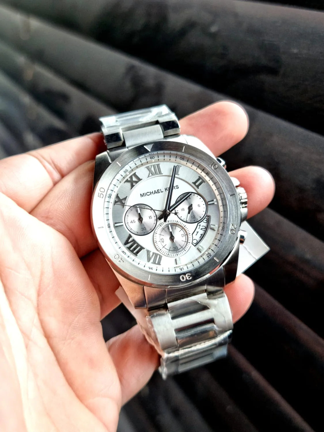  Shop Authentic Michael Kors Brecken Chronograph Silver Dial Silver Steel Strap Watch For Women - MK8562 - Luxxuri