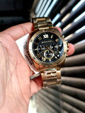  Shop Authentic Michael Kors Brecken Chronograph Quartz Black Dial Gold Steel Strap Watch For Men - MK8481 - Luxxuri