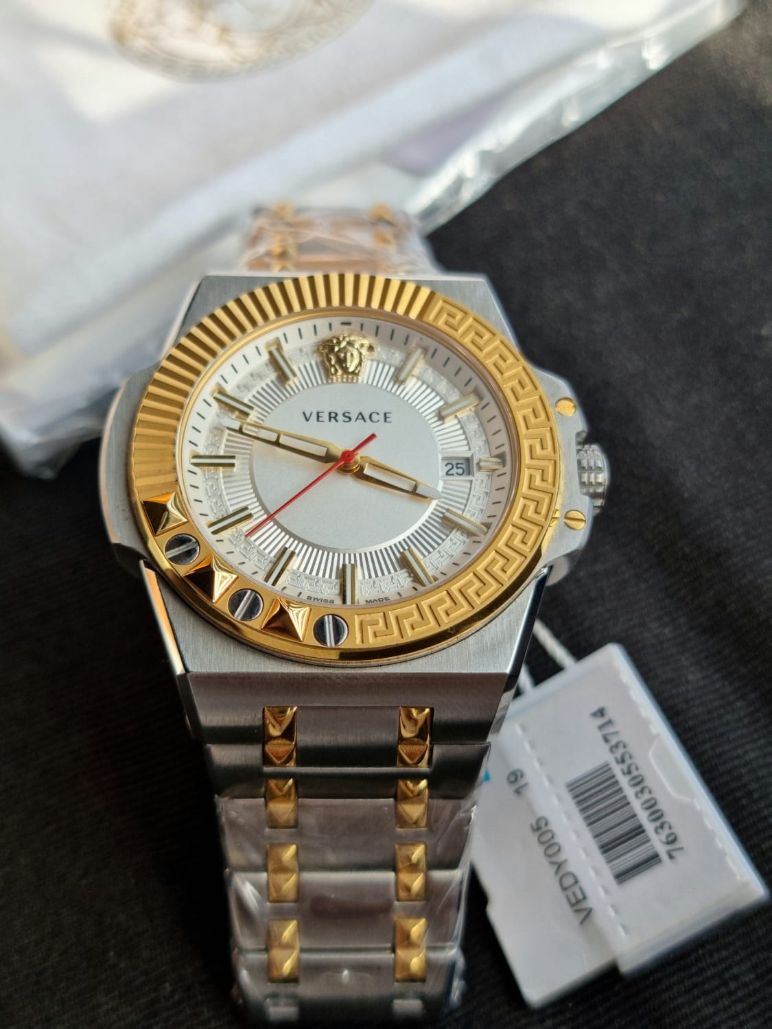  Shop Authentic Versace Chain Reaction Quartz White Dial Two Tone Steel Strap Watch for Men - VEDY00519 - Luxxuri