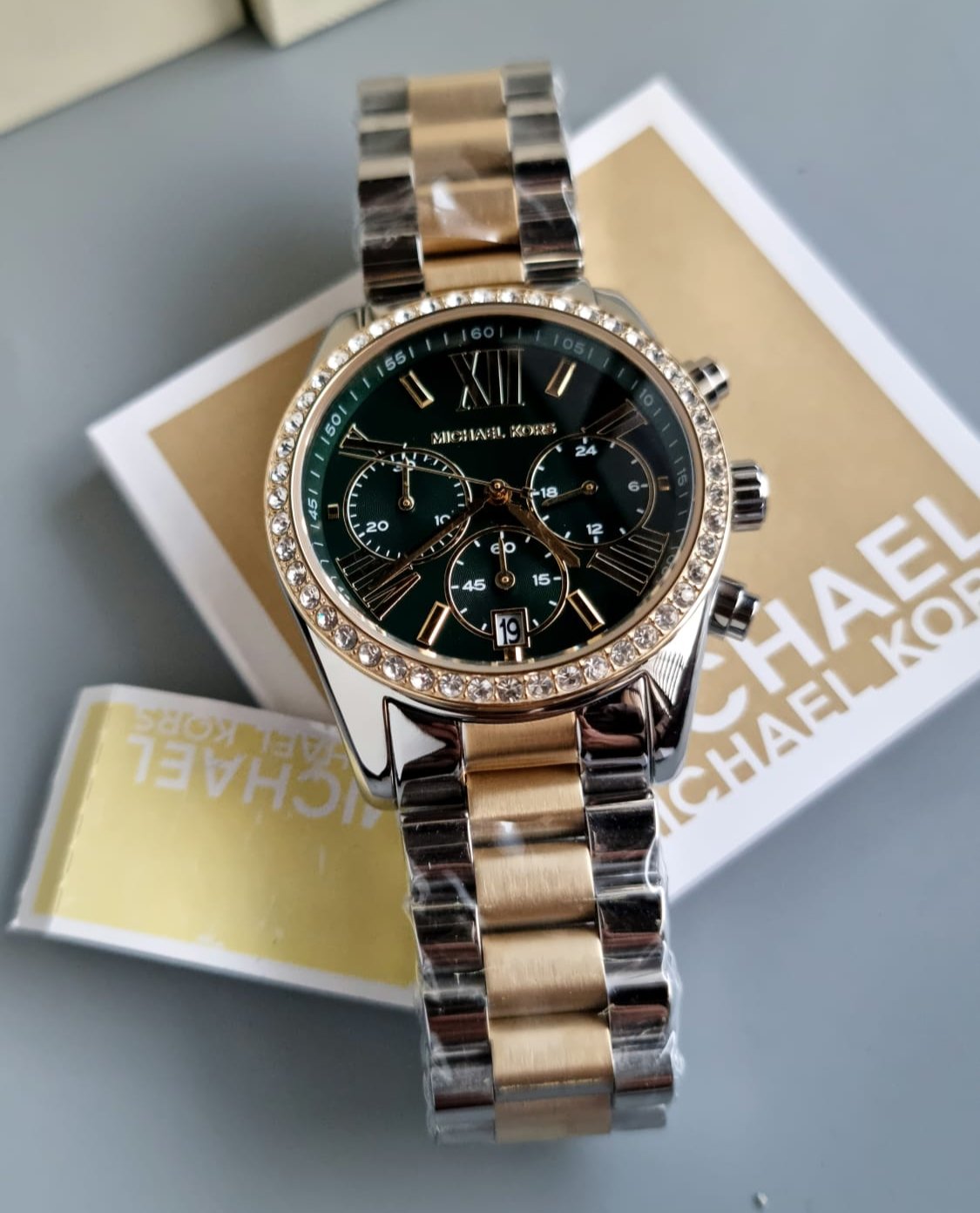  Shop Authentic Michael Kors Lexington Chronograph Green Dial Two Tone Steel Strap Watch For Women - MK7303 - Luxxuri