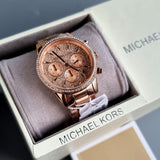  Shop Authentic Michael Kors Ritz Chronograph Rose Gold Dial Rose Gold Steel Strap Watch For Women - MK7302 - Luxxuri