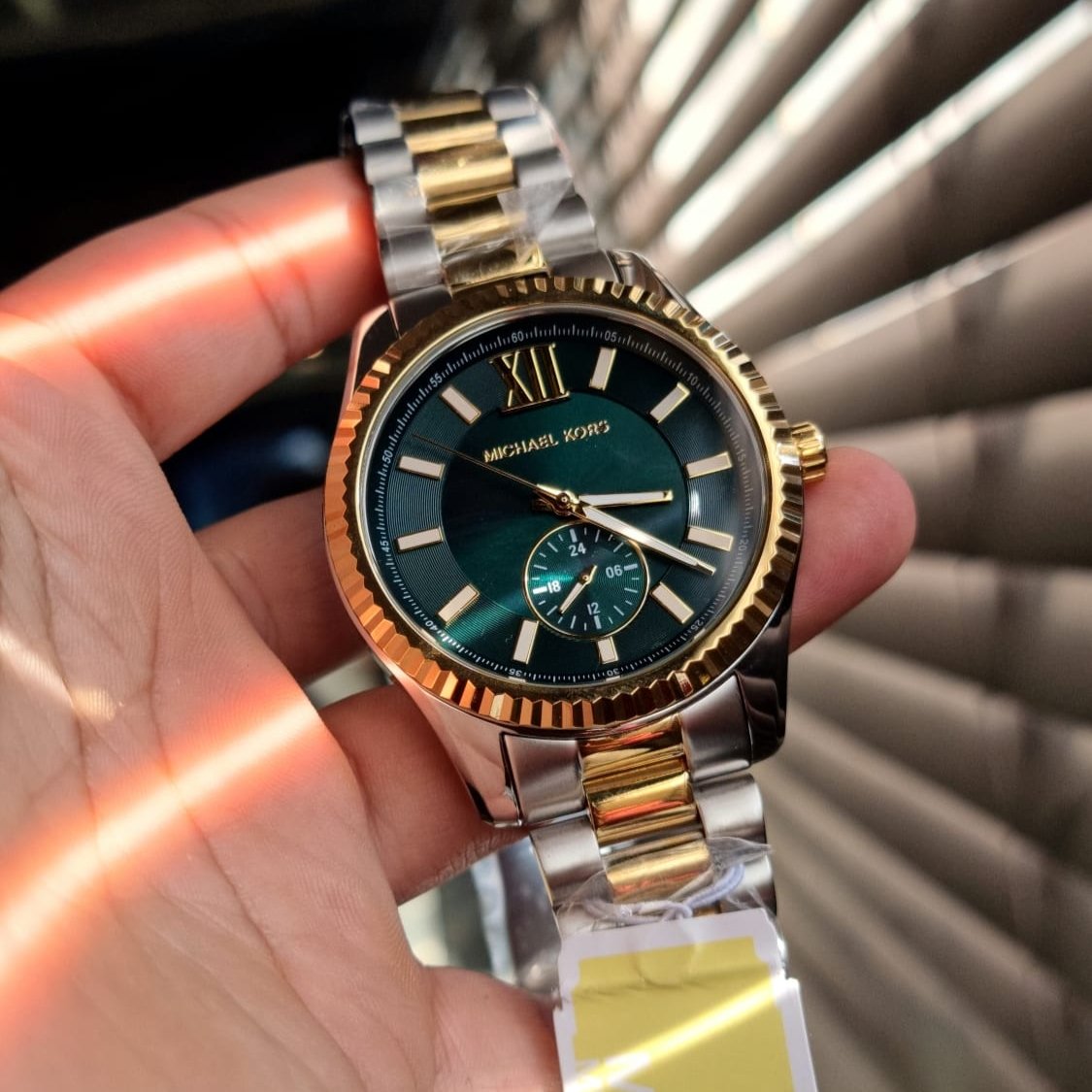  Shop Authentic Michael Kors Lexington Quartz Green Dial Two Tone Steel Strap Watch For Men - MK9063 - Luxxuri