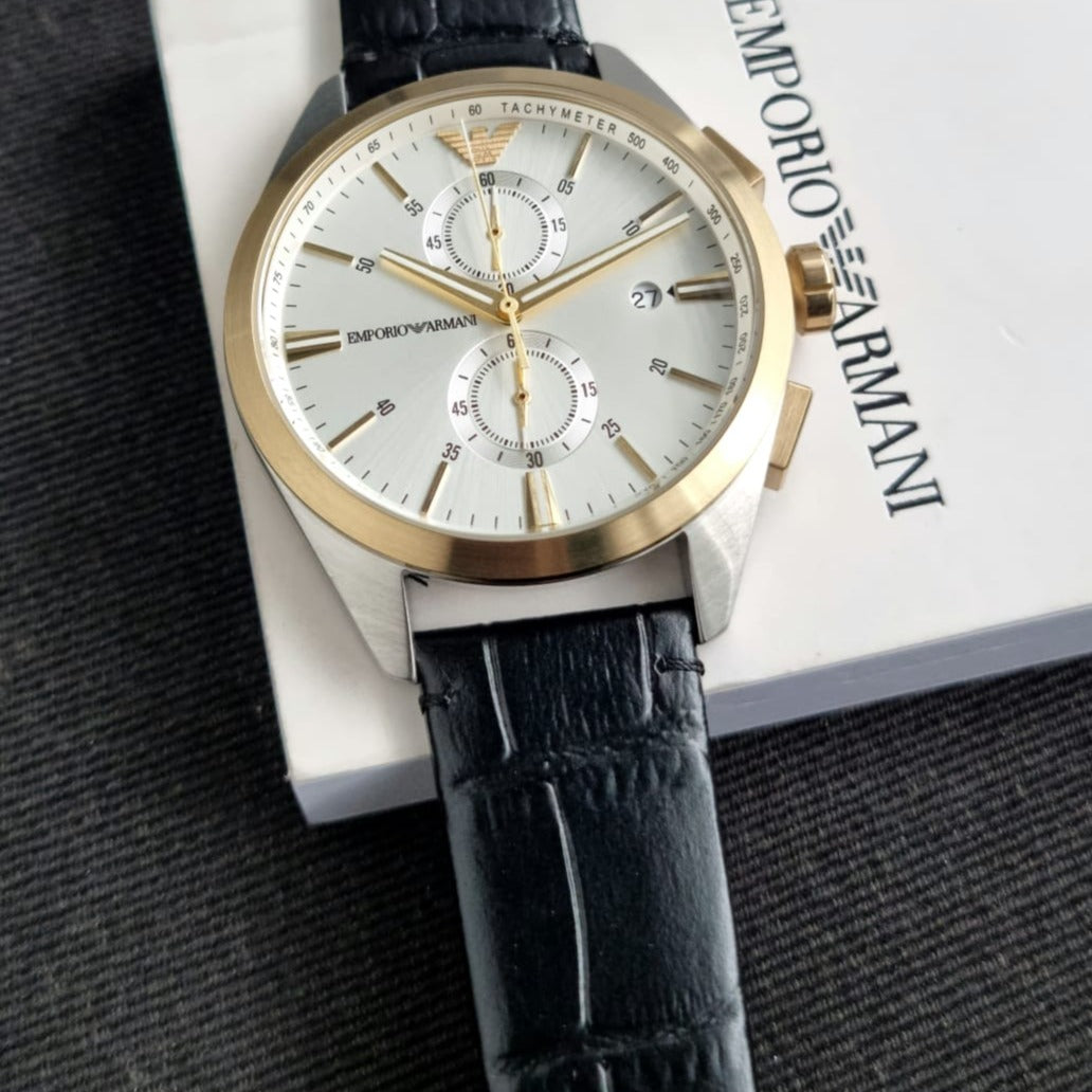  Shop Authentic Emporio Armani Claudio Chronograph Silver Dial Black Leather Strap Watch For Men - AR11498 - Luxxuri